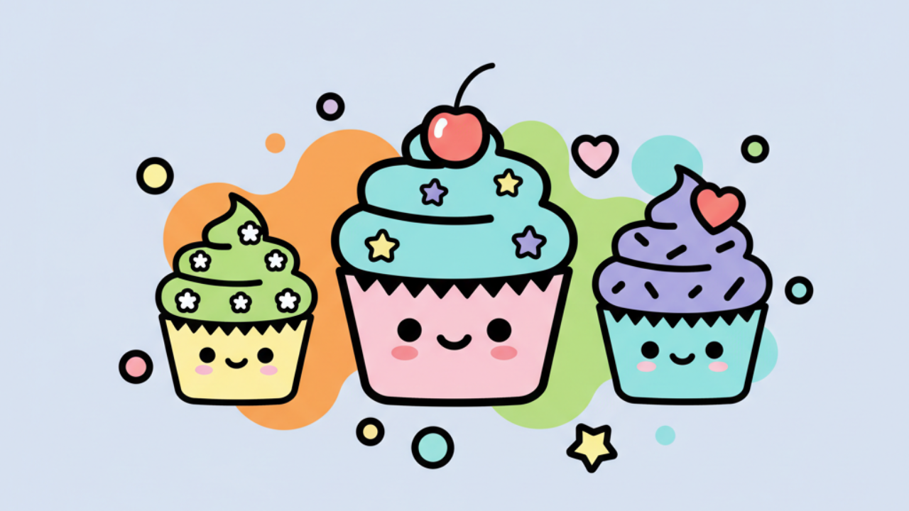 Desenhos de Cupcakes Kawaii para Colorir no Mês de Setembro