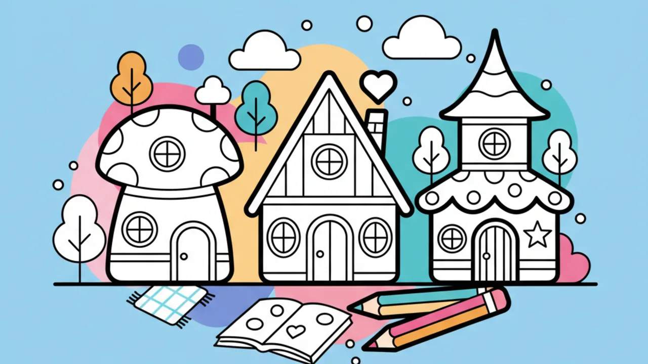 Desenhos de Casinhas Fofas para Colorir e Relaxar