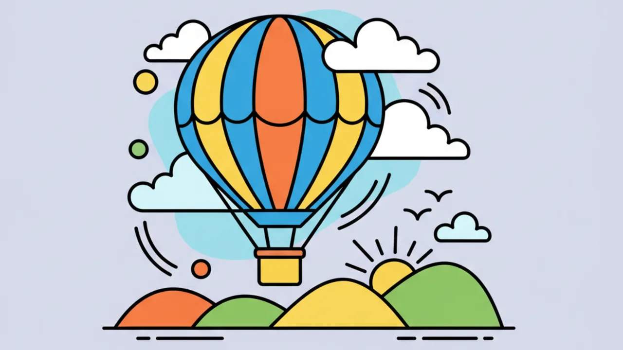 Colorir Online: Desenhos de Balão no Céu e Paisagens Lindas