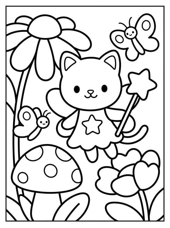 Fada Gatinha no Jardim Mágico para colorir Desenho de Fada Gatinha no Jardim Mágico para colorir e imprimir grátis