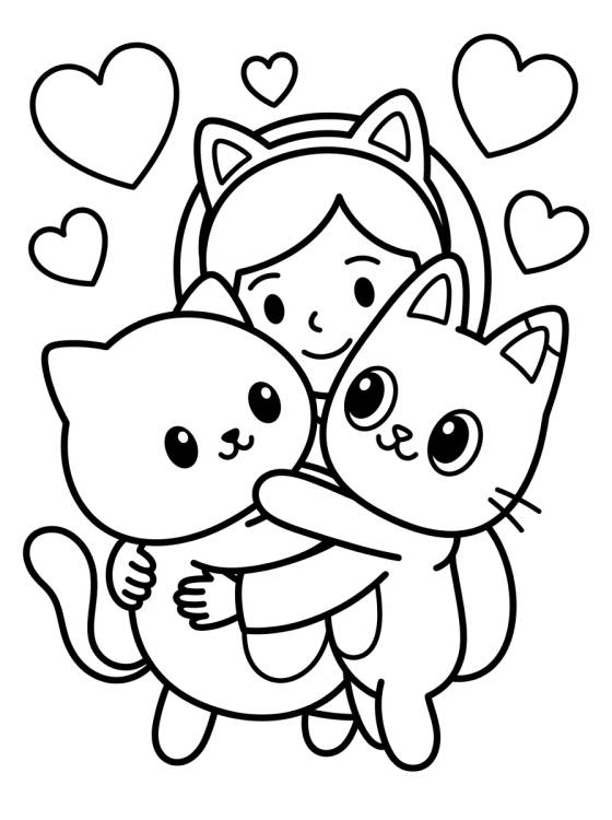 Gabby e Pandy Gato Abraçados para colorir Desenho de Gabby e Pandy Gato Abraçados para colorir e imprimir grátis