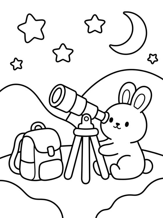 Coelhinho Observando as Estrelas para colorir Desenho de Coelhinho Observando as Estrelas para colorir e imprimir grátis
