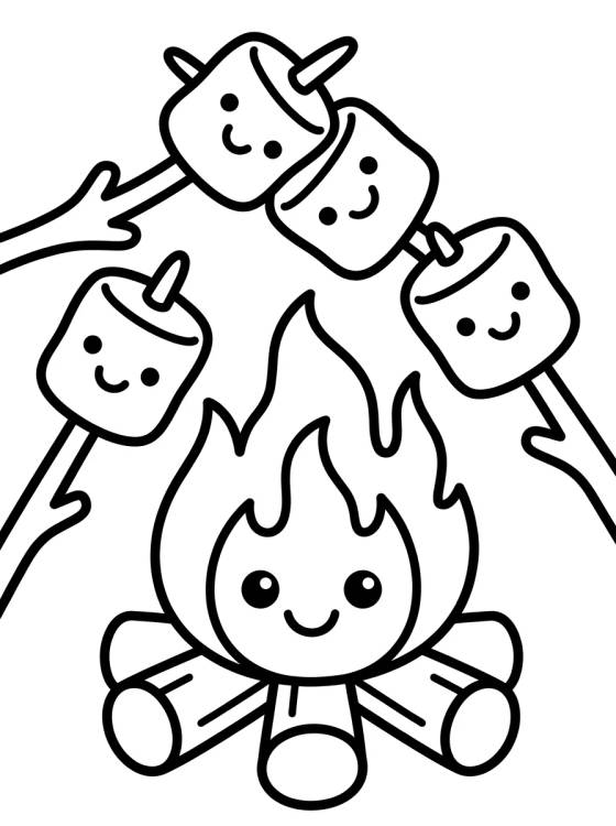 Fogueira Alegre e Marshmallows para colorir Desenho de Fogueira Alegre e Marshmallows para colorir e imprimir grátis