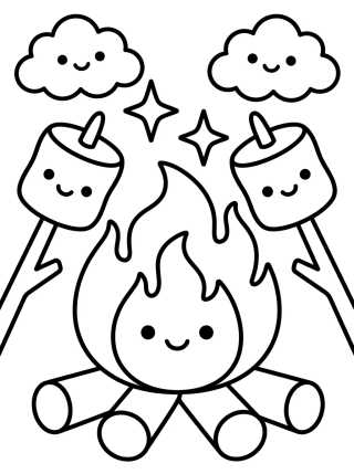 Fogueira Mágica com Marshmallows Fofos para colorir Desenho de Fogueira Mágica com Marshmallows Fofos para colorir e imprimir grátis