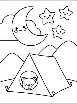 Noite Estrelada no Acampamento para colorir Desenho de Noite Estrelada no Acampamento para colorir e imprimir grátis