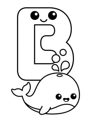 Letra B com Baleia Kawaii para colorir Desenho de Letra B com Baleia Kawaii para colorir e imprimir grátis