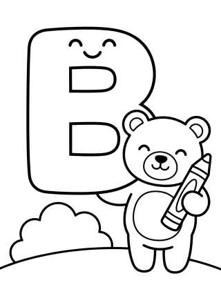 Letra B com Ursinho Amigo para colorir Desenho de Letra B com Ursinho Amigo para colorir e imprimir grátis