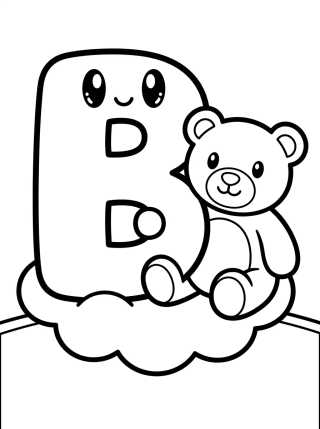 Letra B com Ursinho Fofo para colorir Desenho de Letra B com Ursinho Fofo para colorir e imprimir grátis