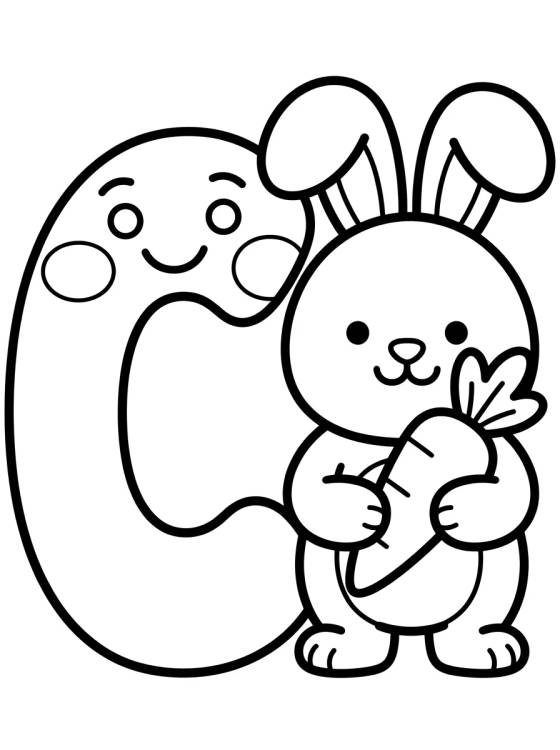 Letra C com Coelhinho Fofo para colorir Desenho de Letra C com Coelhinho Fofo para colorir e imprimir grátis