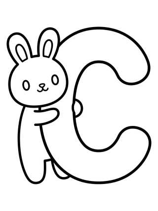 Letra C com Coelho Fofo para colorir Desenho de Letra C com Coelho Fofo para colorir e imprimir grátis
