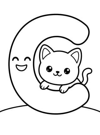 Letra C com Gatinho Fofo para colorir Desenho de Letra C com Gatinho Fofo para colorir e imprimir grátis