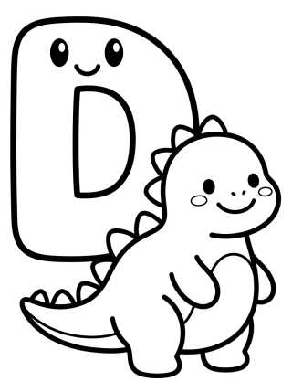 Letra D com Dinossauro Baby para colorir Desenho de Letra D com Dinossauro Baby para colorir e imprimir grátis