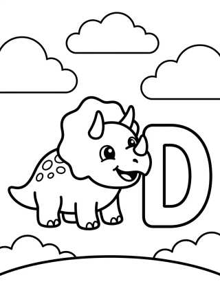 Letra D com Dinossauro Baby para colorir Desenho de Letra D com Dinossauro Baby para colorir e imprimir grátis