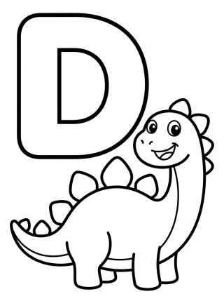 Letra D com Dinossaurozinho para colorir Desenho de Letra D com Dinossaurozinho para colorir e imprimir grátis