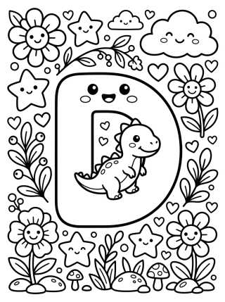 Letra D do Dinossaurinho Fofo para colorir Desenho de Letra D do Dinossaurinho Fofo para colorir e imprimir grátis