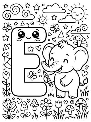 Letra E do Elefantinho Charmoso para colorir Desenho de Letra E do Elefantinho Charmoso para colorir e imprimir grátis