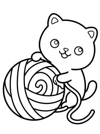 Gatinho Fofo com Novelo de Lã para colorir Desenho de Gatinho Fofo com Novelo de Lã para colorir e imprimir grátis