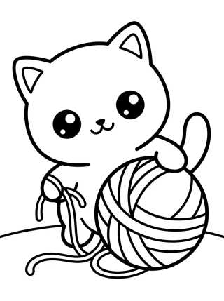 Gatinho Kawaii no Novelo de Lã para colorir Desenho de Gatinho Kawaii no Novelo de Lã para colorir e imprimir grátis
