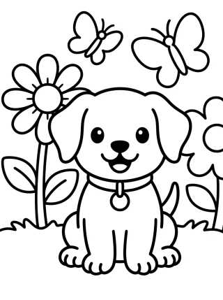 Cachorrinho Feliz no Jardim para colorir Desenho de Cachorrinho Feliz no Jardim para colorir e imprimir grátis