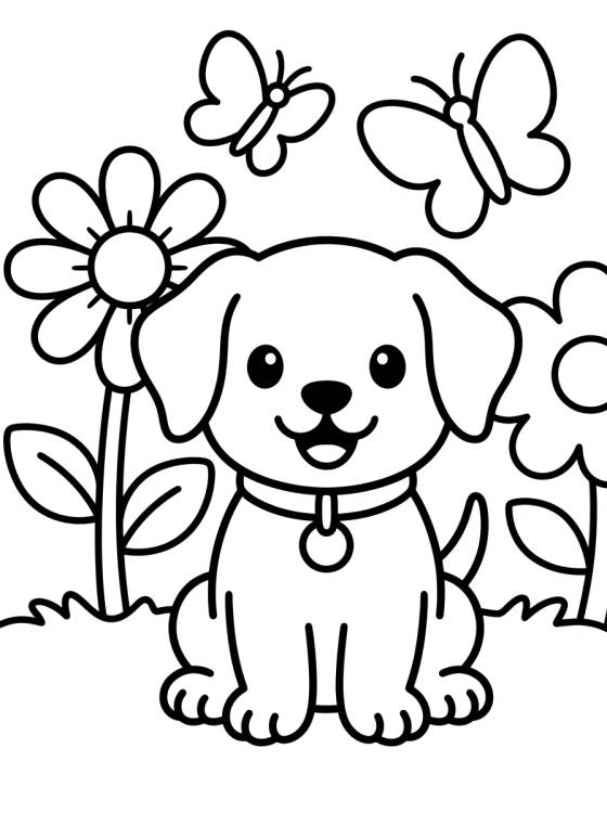 Cachorrinho Feliz no Jardim para colorir Desenho de Cachorrinho Feliz no Jardim para colorir e imprimir grátis