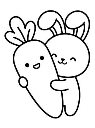 Coelhinho Kawaii na Cenoura para colorir Desenho de Coelhinho Kawaii na Cenoura para colorir e imprimir grátis