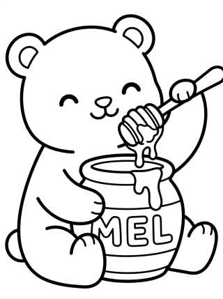 Ursinho Comendo Mel para colorir Desenho de Ursinho Comendo Mel para colorir e imprimir grátis