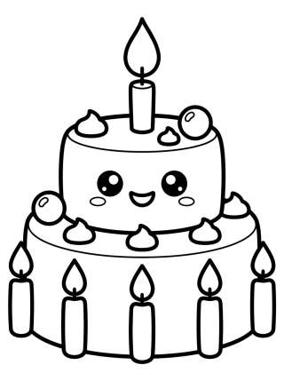 Coleção de desenhos para colorir: Desenhos de Aniversário Kawaii