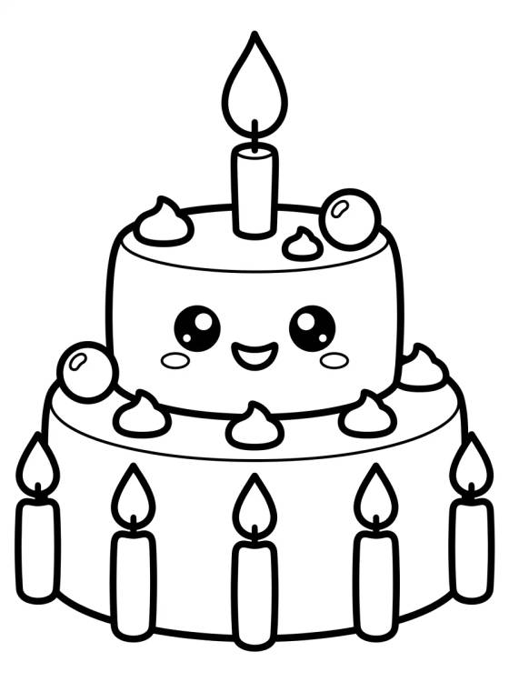 Bolo de Aniversário Fofinho para colorir Desenho de Bolo de Aniversário Fofinho para colorir e imprimir grátis