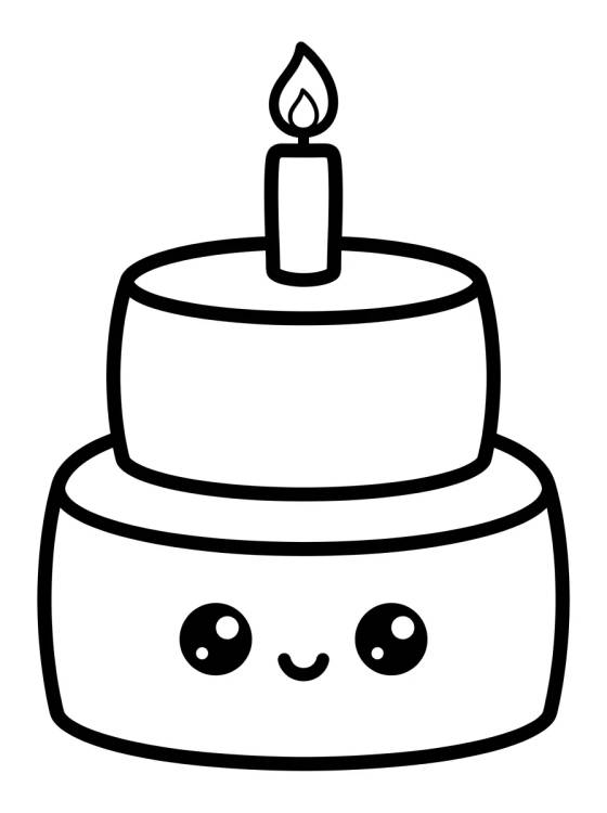Bolo de Aniversário Fofinho com Velinha para colorir Desenho de Bolo de Aniversário Fofinho com Velinha para colorir e imprimir grátis