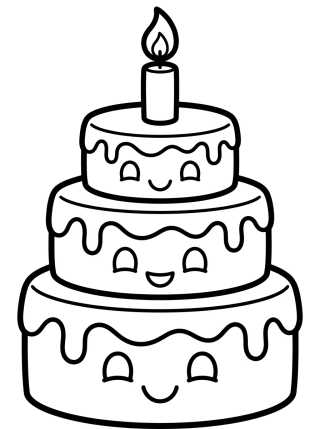 Bolo de Aniversário Fofo com Vela para colorir Desenho de Bolo de Aniversário Fofo com Vela para colorir e imprimir grátis