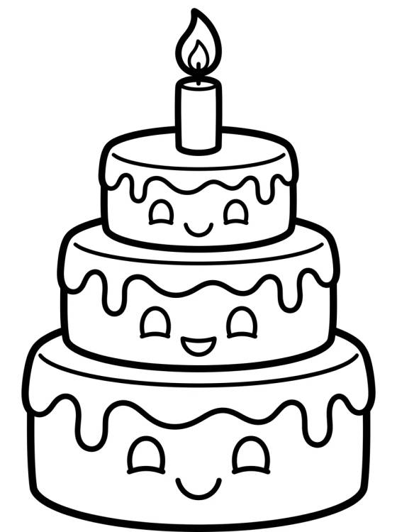 Bolo de Aniversário Fofo com Vela para colorir Desenho de Bolo de Aniversário Fofo com Vela para colorir e imprimir grátis