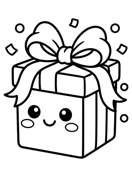 Caixa de Presente Kawaii para colorir Desenho de Caixa de Presente Kawaii para colorir e imprimir grátis