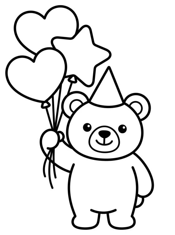 Ursinho com Balões de Festa para colorir Desenho de Ursinho com Balões de Festa para colorir e imprimir grátis