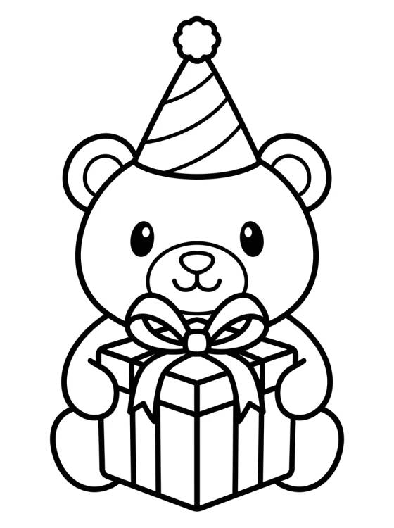 Ursinho de Pelúcia com Presente para colorir Desenho de Ursinho de Pelúcia com Presente para colorir e imprimir grátis
