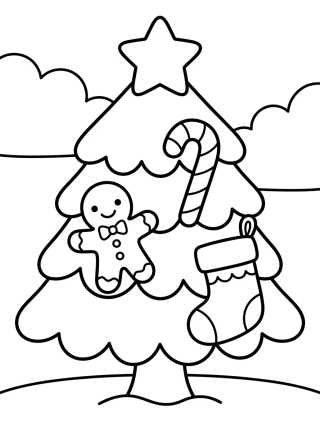 Árvore de Natal com Homem de Biscoito para colorir Desenho de Árvore de Natal com Homem de Biscoito para colorir e imprimir grátis
