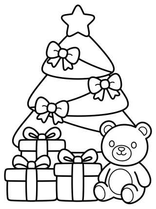 Árvore de Natal com Presentes e Ursinho para colorir Desenho de Árvore de Natal com Presentes e Ursinho para colorir e imprimir grátis
