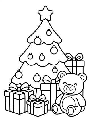 Árvore de Natal com Presentes e Ursinho para colorir Desenho de Árvore de Natal com Presentes e Ursinho para colorir e imprimir grátis