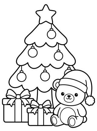 Árvore de Natal com Presentes e Ursinho para colorir Desenho de Árvore de Natal com Presentes e Ursinho para colorir e imprimir grátis