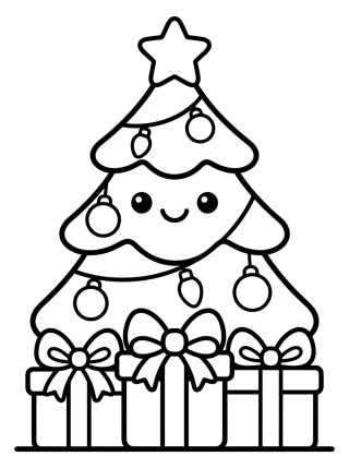 Árvore de Natal com Presentes Fofos para colorir Desenho de Árvore de Natal com Presentes Fofos para colorir e imprimir grátis