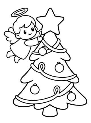 Árvore de Natal Decorada por Anjinho Fofo para colorir Desenho de Árvore de Natal Decorada por Anjinho Fofo para colorir e imprimir grátis