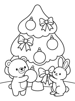 Árvore de Natal Decorada por Bichinhos Fofos para colorir Desenho de Árvore de Natal Decorada por Bichinhos Fofos para colorir e imprimir grátis