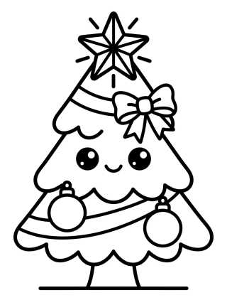 Árvore de Natal Kawaii com Estrela para colorir Desenho de Árvore de Natal Kawaii com Estrela para colorir e imprimir grátis