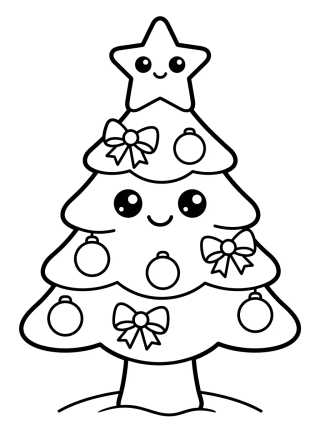 Árvore de Natal Kawaii com Estrela para colorir Desenho de Árvore de Natal Kawaii com Estrela para colorir e imprimir grátis