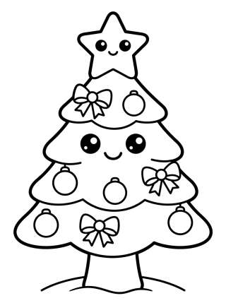 Coleção de desenhos para colorir: Árvore de Natal Fofa para Colorir