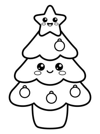Árvore de Natal Kawaii com Estrela Sorridente para colorir Desenho de Árvore de Natal Kawaii com Estrela Sorridente para colorir e imprimir grátis