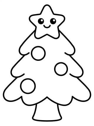 Árvore de Natal Kawaii com Estrela Sorridente para colorir Desenho de Árvore de Natal Kawaii com Estrela Sorridente para colorir e imprimir grátis