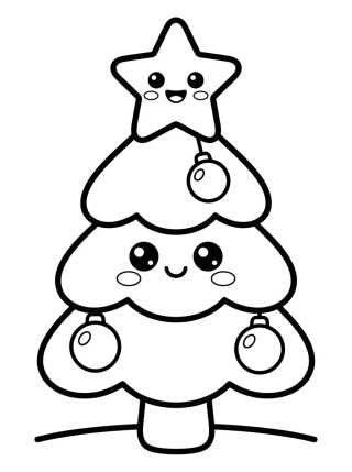 Árvore de Natal Kawaii com Estrela Sorridente para colorir Desenho de Árvore de Natal Kawaii com Estrela Sorridente para colorir e imprimir grátis