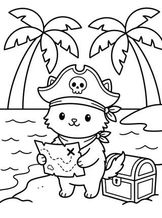 Gatinho Pirata com Mapa do Tesouro para colorir Desenho de Gatinho Pirata com Mapa do Tesouro para colorir e imprimir grátis