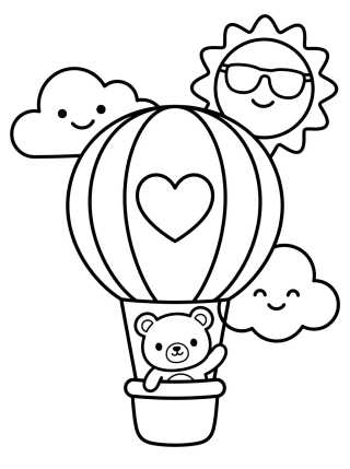 Ursinho no Balão de Ar Quente para colorir Desenho de Ursinho no Balão de Ar Quente para colorir e imprimir grátis