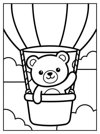 Ursinho no Balão de Ar Quente para colorir Desenho de Ursinho no Balão de Ar Quente para colorir e imprimir grátis